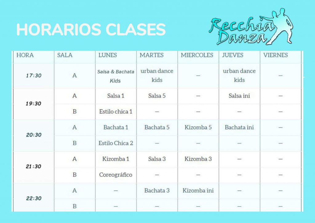 Nuevos horarios 2020 para las clases de baile de baile.