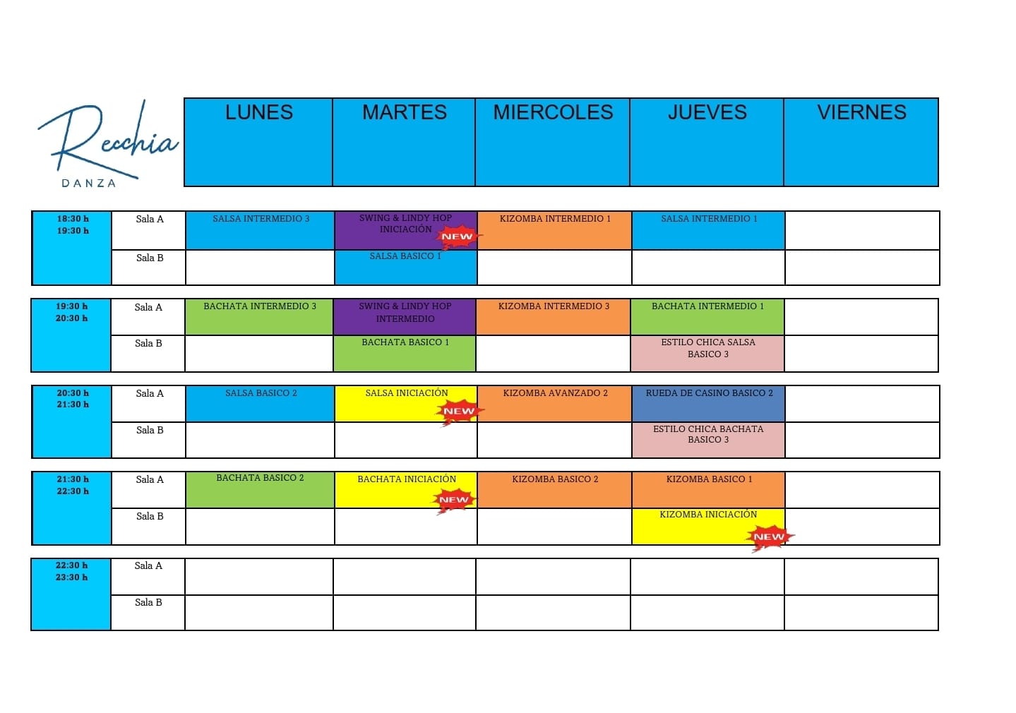 Horario Recchia Danza 2026